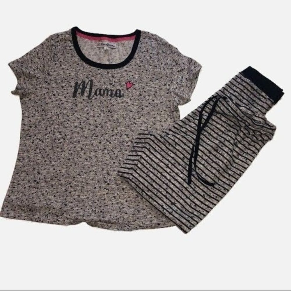 Dearfoams Pajamas Size Med Mama Gray Navy Striped Soft Knit Jogger Style Pants